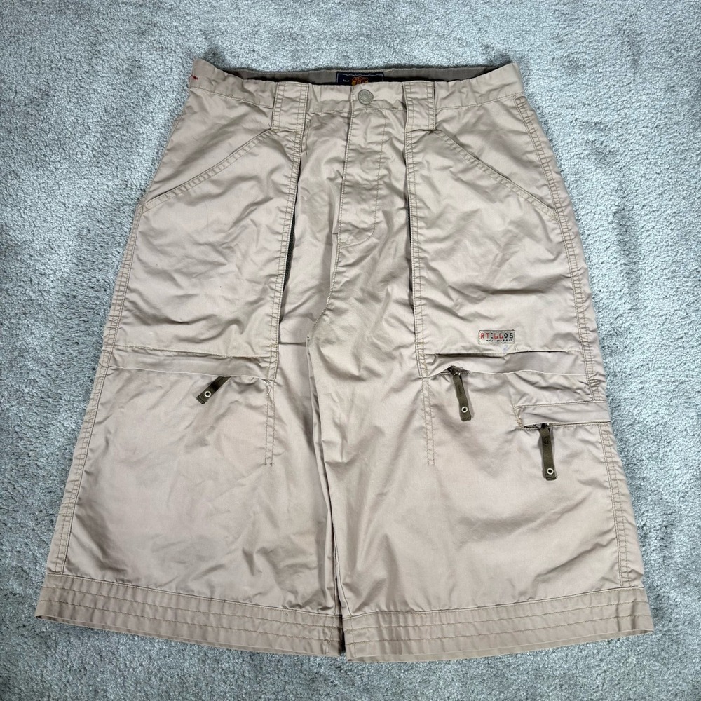 Vintage Route 66 Cargo Short Mens Tan Khaki Tech Utility Baggy Hiking Skater Y2K